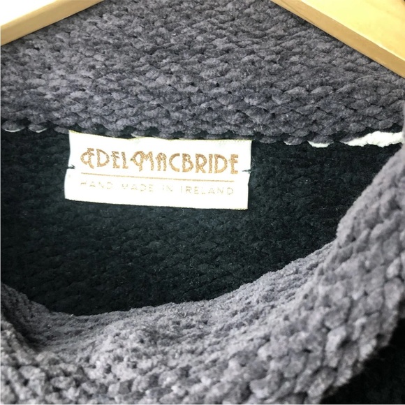 EDEL MACBRIDE Sweater Ireland Hand Made High Roll Neck Chenille Knit Black Large - Picture 8 of 16